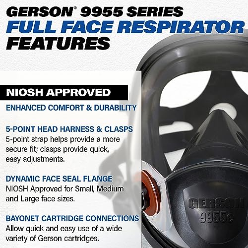 GERSON Full Face Respirator Mask - Panoramic Lens, Silicone, Reusable, 9955 One Size