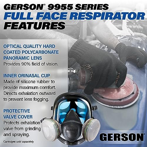 GERSON Full Face Respirator Mask - Panoramic Lens, Silicone, Reusable, 9955 One Size