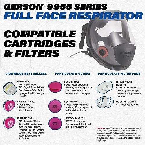 GERSON Full Face Respirator Mask - Panoramic Lens, Silicone, Reusable, 9955 One Size
