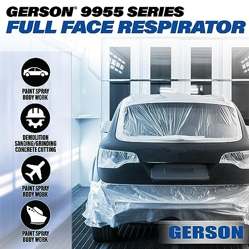 GERSON Full Face Respirator Mask Kit- Respirator with Pancake Filters, Pads, Cartridges & Retainers