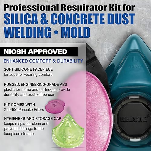 GERSON Industrial P100 Respirator Kit Welding, Silica & Concrete Dust, Mold