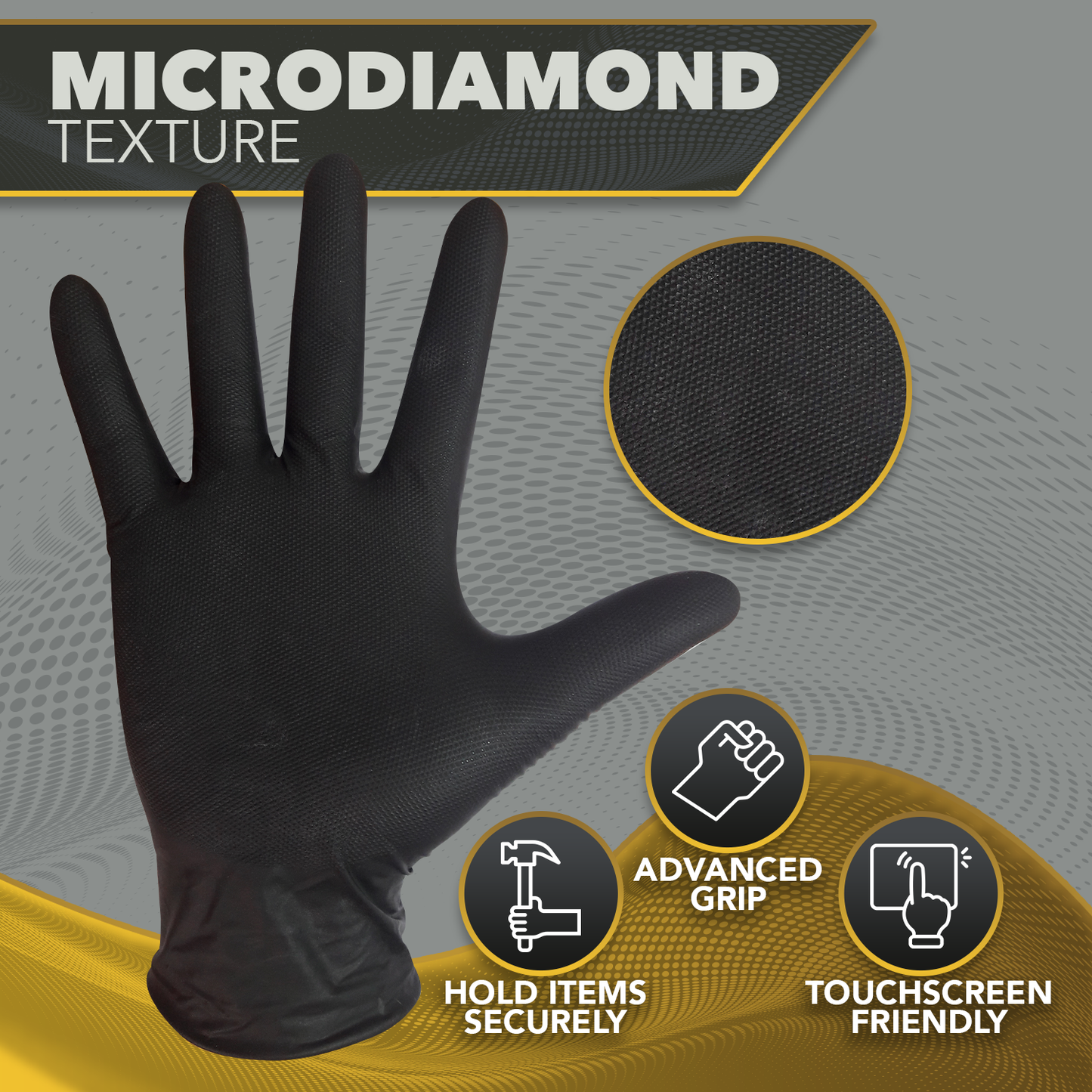 DAWG Black Nitrile Gloves, Disposable, Latex Free, Diamond Grip, Powder Free, Professional Grade