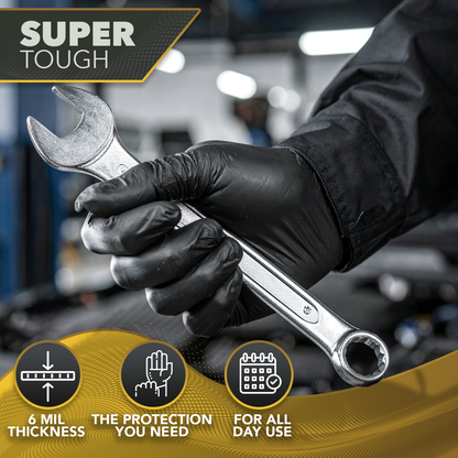 DAWG Black Nitrile Gloves, Disposable, Latex Free, Diamond Grip, Powder Free, Professional Grade