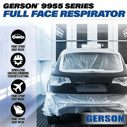 GERSON Full Face Respirator Mask - Panoramic Lens, Filters and Cartridges, Silicone, Reusable, 9955