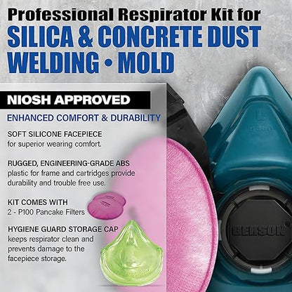 GERSON Industrial P100 Respirator Kit Welding, Silica & Concrete Dust, Mold